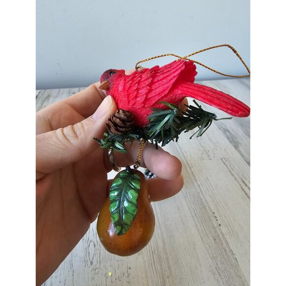 Cardinal bird ornament acorn pear set vintage nest unique birdhouse wooden - Picture 6 of 14